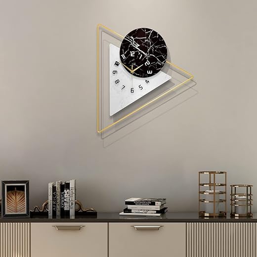 Large Wall Clock for Living Room Decor Modern Kitchen Big Non Ticking Wall Clock for Bedroom Silent Decorative Office Battery Operated Watch 22.4 Inch Triangle