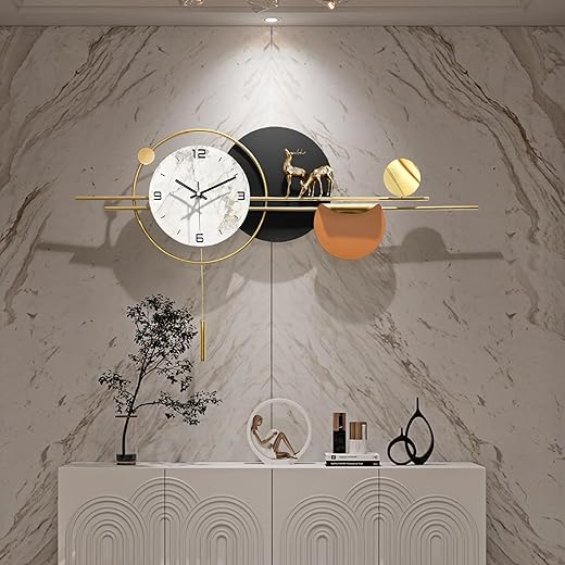 Large Wall Clocks for Living Room Decor,Decorative Modern Silent Wall Clock with Pendulum Metal Wall Art for Kitchen/Bedroom/Entryway/Office Decor 43''Lx21''W