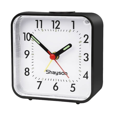 LAYADO Analog Alarm Clock for Bedroom Silent Non Ticking Small Clock, Travel Alarm Clock with Snooze & Light, Battery Operated Alarm Clock for Bedside Table, Desk, Black, Christmas Gift