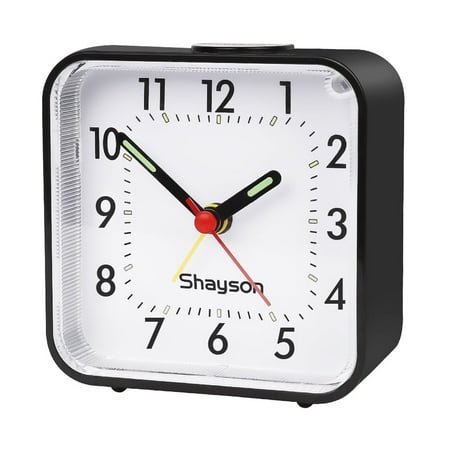 LAYADO Analog Alarm Clock for Bedroom Silent Non Ticking Small Clock, Travel Alarm Clock with Snooze & Light, Battery Operated Alarm Clock for Bedside Table, Desk, Black