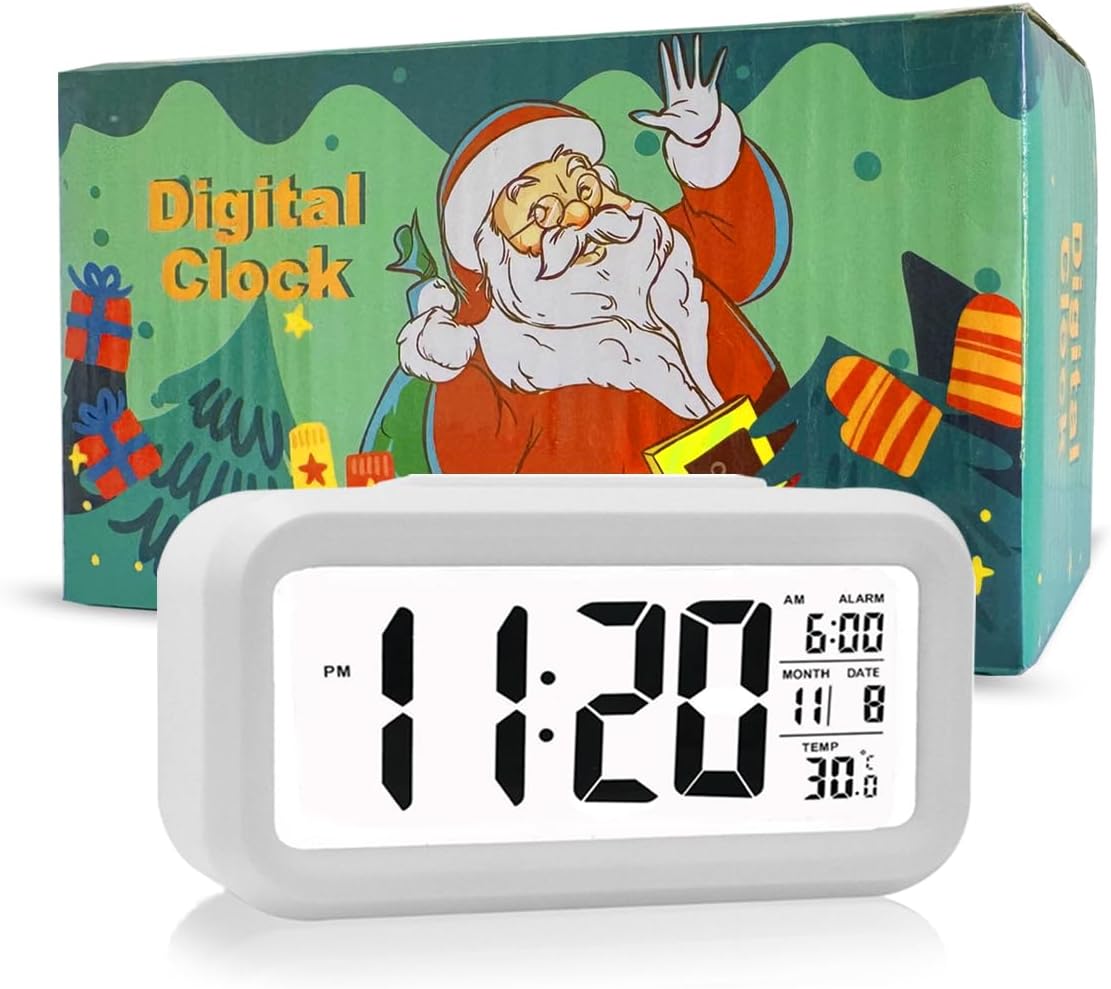 LCD Digital Alarm Clock,Clock for Bedroom,Home,Office,Digital Clock with Temperature Display,Battery Powered Digital Alarm Clock for Kids,Elder (White)