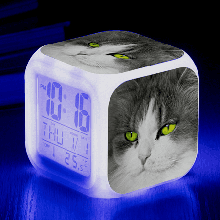 LED Alarm Clock Cat Pattern Creative Desk Table Clock Glowing Electronic Colorful Digital Clock for Unisex Adults Girl Boy Kids Children Toy Birthday Present Gift