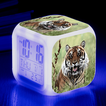 LED Alarm Clock Tiger Pattern Creative Desk Table Clock Glowing Electronic Colorful Digital Clock for Unisex Adults Girl Boy Kids Children Toy Birthday Present Gift