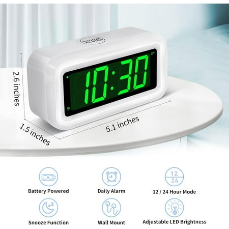 Led Clock, Alarm Clock For Kids, 1.2Inch Green Led Digital Clock, Adjustable Led Br[362]