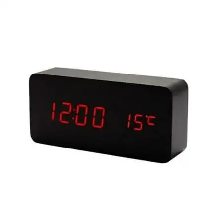 Led Digital Alarm Clock with Wooden Design Black/Red