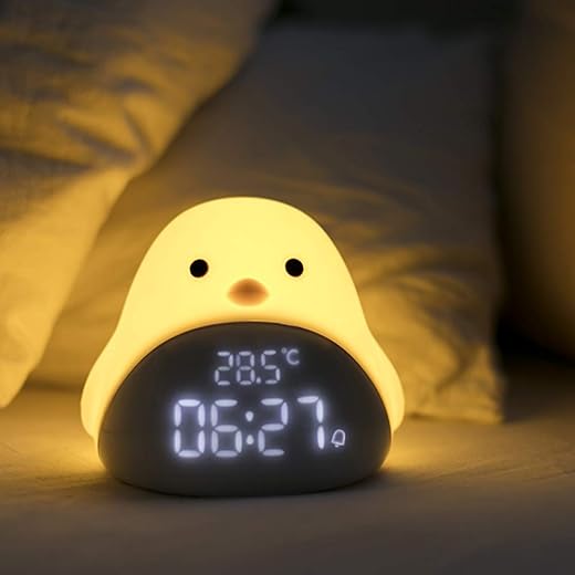 LED Kids Night Light Cute Little Bird Alarm Clock Night Light with Temperature and Time Display Brightness Adjustable, Non-Flickering Eye-Caring LED Warm Light, Timing Function, Fabulous Ideal Gift