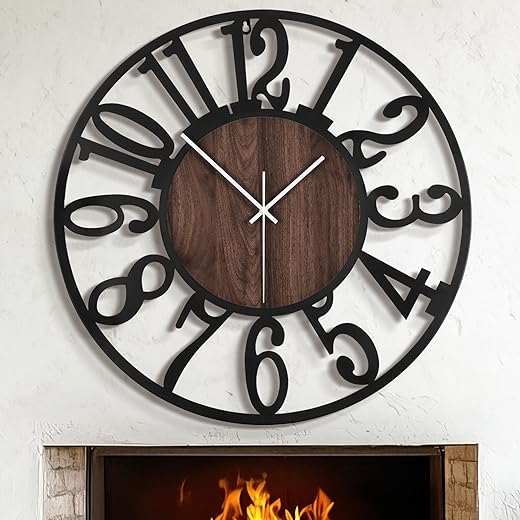 LEIKE 30 Oversized Large Wall Clocks,Silent,Non Ticking,Battery Operated Modern Round Big Wood Decorative Metal Wall Clock for Living Room, Bedroom,Kitchen,Farmhouse,Office Decor - Black,30 Inch