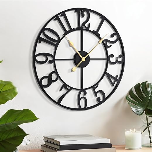 LEIKE Arabic Numeral Wall Clock 14IN Battery Operated Black, Silent Non Ticking, Wall Clocks for Living Room Decor, Small Classic for School, Office, Home, Kitchen, Bedroom