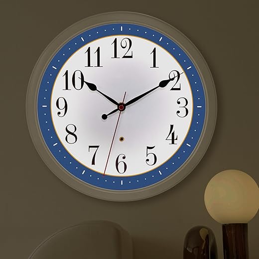 Lighted Wall Clocks Battery Operated 12 Inch Silent Wall Clock Non-Ticking Night Light Glow in The Dark Modern Large Illuminated Analog Clocks for Bedroom Living Room Kitchen Bathroom Office