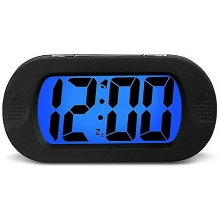 Lindbes Large LCD Display Digital Smart Light Alarm Clock Snooze/ Nightlight Backlight Light Sensor Travel Home Bedside Alarm Clock Battery Operated Shockproof Ideal Gift for Kids/Teens