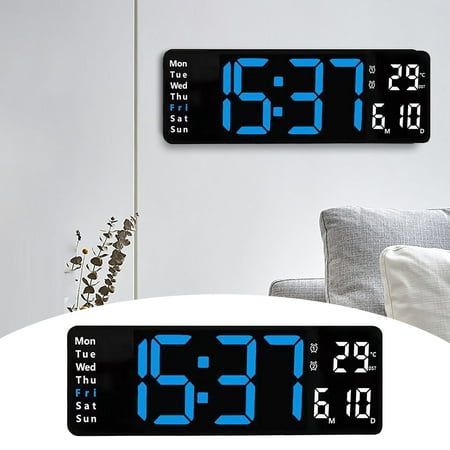 Ljstore Clock Large LED Digital Wall Clock Temperature Date Day Display USB Remote Control Multi-color