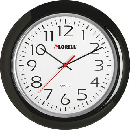 Lorell 13-1/4 Round Quartz Wall Clock Analog, Quartz, White Main Dial, Black/Plastic Case