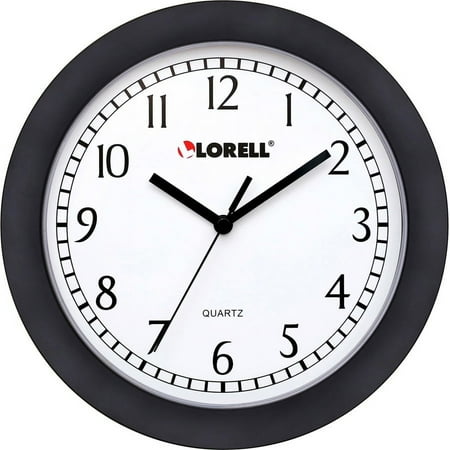 Lorell 9 Round Profile Wall Clock - Analog - Quartz - White Main Dial - Black/Plastic Case