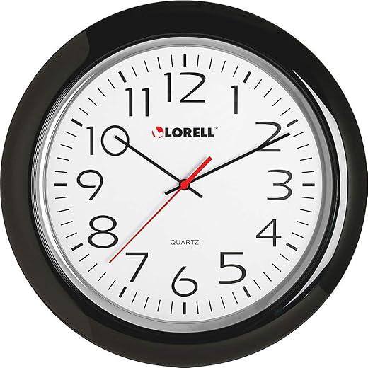 Lorell Wall Clock with Arabic Numerals, 13-1/4-Inch, Black Frame