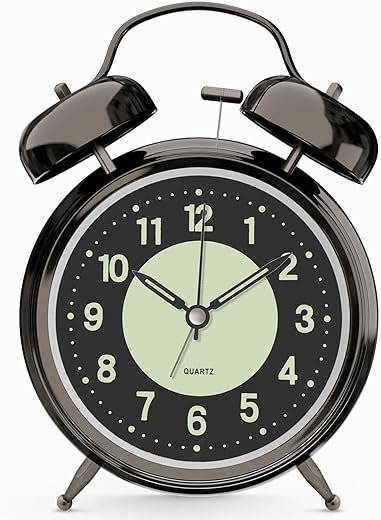 Loud Alarm Clock for Heavy Sleepers Adults, Metal 4 Inches Twin Bell Battery Operated Alarm Clocks for Bedrooms Decoration, Silent Non-Ticking (Black Nickel)