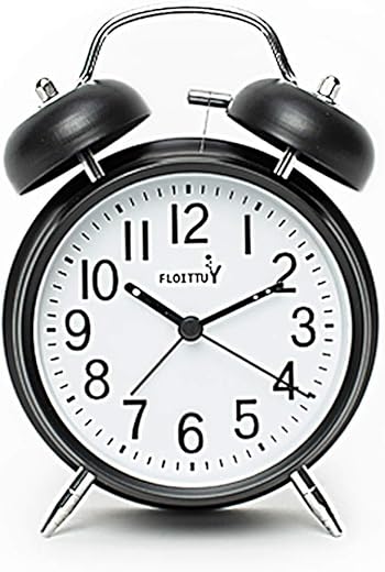 {Loud Alarm for Deep Sleepers) 4'' Twin Bell Alarm Clock with Backlight for Bedroom and Home Decoration(Black)