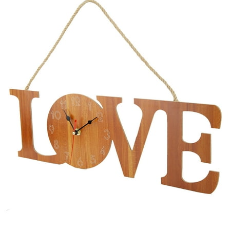 LOVE Frame Wall-mounted Clock Hanging Wall Clock Living Room Bar (Brown)