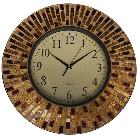 Lulu Decor, 16 Amber Rays Mosaic Wall Clock with Round Glass Dial 9.5 Inch for Living Room & Office Space