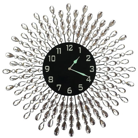 Lulu Decor, 23.5 Crystal Drop Metal Wall Clock, Black Glass Dial 9.50 with Arabic Numerals, Great Clock for Living Room & Bed Room