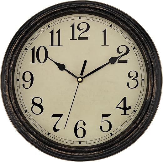 Lumuasky 14 Inch Wall Clocks Battery Operated Silent Non-Ticking Wall Clock Vintage Retro Style Decorative for Living Room Office Kitchen (Bronze)