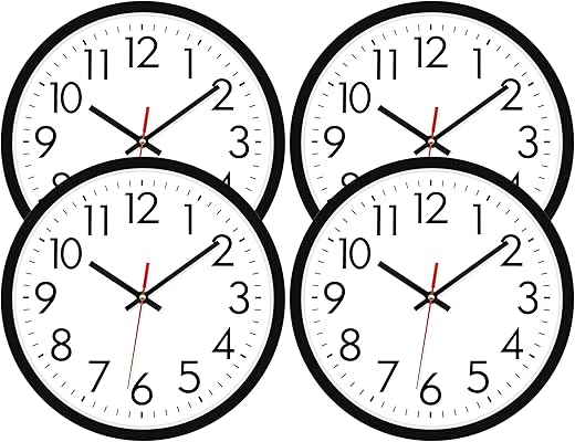 Lumuasky 4 Pack Black Wall Clock,12 Inch Silent Non Ticking Quartz Battery Operated Round Analog Classic Clock for Classroom School Office Living Room Bedroom Home