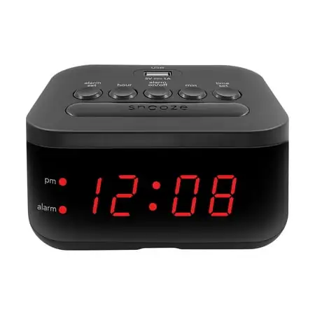 Mainstays Digital Alarm Clock with USB Charge Port, Snooze and Battery Backup, Red LED Display, SPC235