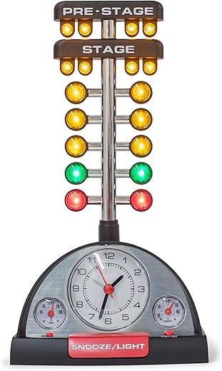 Mark Feldstein & Associates Drag Racing Christmas Tree Lighted Thermometer Sound Tabletop Alarm Clock