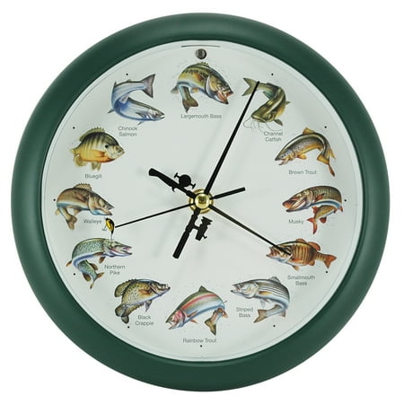 Mark Feldstein Splashing Gamefish Hourly Fishing Sounds Green Wall / Desk Clock, 13 Inch