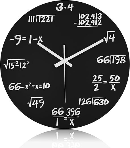 Math Clock with Mathematical Expressions - 12 Wood Math Wall Clock for Classroom - Gifts for Math Nerds/Enthusiast,Math Teacher,Student,Accountant,Engineer