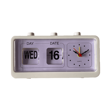 Mechanical Alarm Clock Novelty Flip Desktop Digital with Calendar Home Decor Retro Decor,White