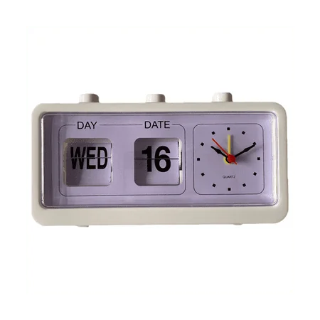 Mechanical Alarm Clock Novelty Flip Clock Desktop Digital Clock with Calendar Clock Home Decor Retro Decor,White