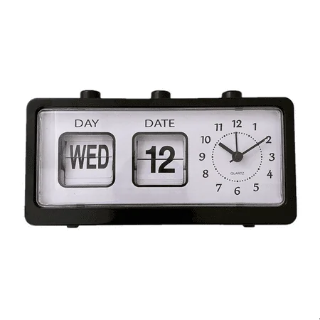 Mechanical Alarm Clock Novelty Flip Desktop Digital with Calendar Home Decor Retro Decor,Black