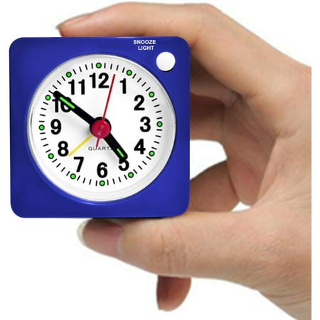 Mini Size Travel Alarm Clocks Bedside Non Ticking Battery Powered Small Clocks Silent Analog Clock for Bedroom Backpacking with Snooze and Nightlight