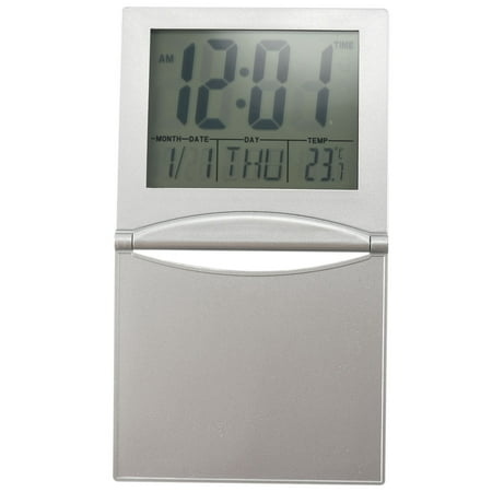 Mini Travel Alarm Clock, Digital LCD Display Desk Foldable Clocks With Snooze Backlight Temperature Date Timer 12/24Hr