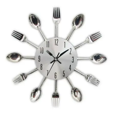 MINKUROW Stainless Steel Kitchen Utensil Clock-Wall Clock for Kitchen Cutlery with Forks,Spoons,Tinted Spatulas Designer Kitchen Clock with for Interior