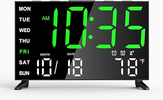 Mirror Digital Loud Alarm Clock with with Date,Indoor Temperature,USB Charging Port,Dimmer,Adjustable Volum,12/24H,Snooze,Dual Alarms (Weekday/Weekend),Perfect for Bedroom and Living Room