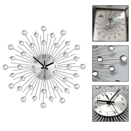 Modern 3D Crystal Wall Clock - Celebration Decorative Metal Wall Clock, Silver Mirror Sparkling Bling Diamond-Studded Wall Decor Clock Ideal for Living Room Bedroom Office (Silver)