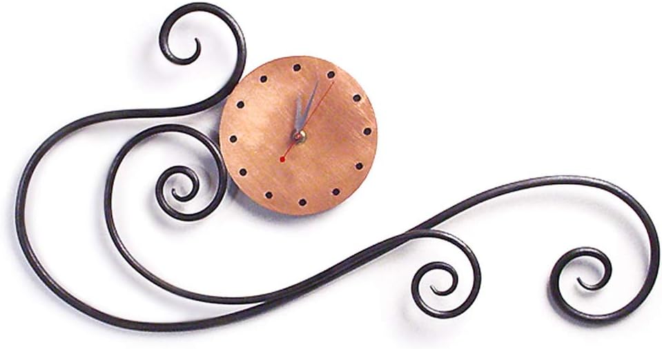 Modern Artisans Contemporary Scroll Iron Wall Clock with Copper Face, Hand-Forged in The USA, 24