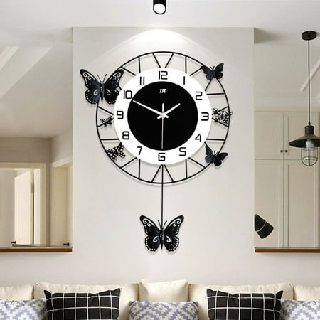 Modern Butterfly Wall Clock Metal Quartz Pendulum Non Ticking Clock Decoration