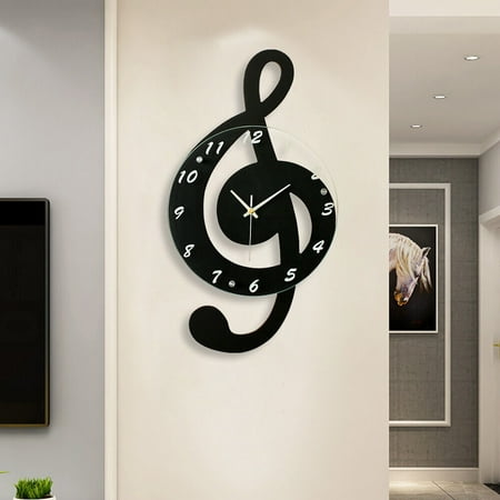 Modern Musical Note Glass Wall Clock Living Room Hanging Clocks Silent 9.5 US