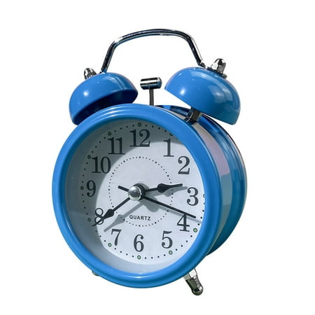 Modern simple 3 inch metal mechanical bell alarm clock student bedside bedroom mute digital clock-blue