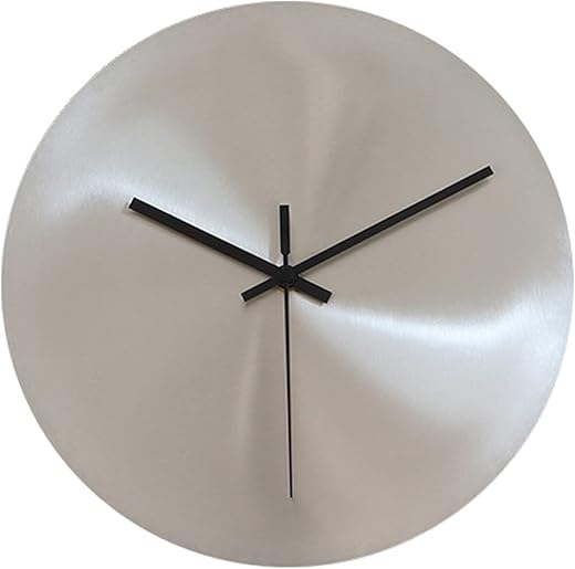 Modern Wall Clock Stainless Steel Dial Silver Decor Clock No Number Silent Movement Battery Operated Wall Hanging Clock Metal Home Decor (8in)