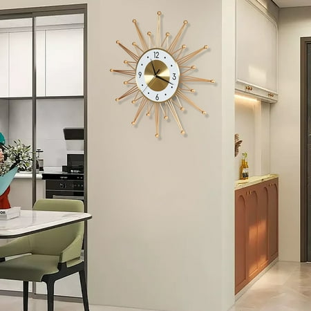 Modern Wall Clock Starburst Clock Metal Gold Mid Century Living Room Decor Clock