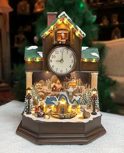 MOMENTS IN TIME 17.1 H Christmas Decor Cuckoo Clock with Christmas Village Scene, with LED Lights, Christmas Music, and Animation - Power Adapter (Included)