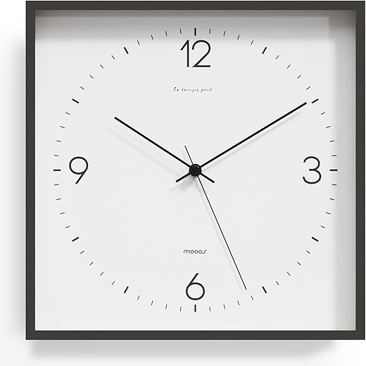 mooas Modern Frame Wall Clock Black, 12" Wall Clock Non-Ticking Sweep Movement Decorative Wall Clock Battery Operated Wall Clock for Home Living Room Kitchen Bedroom Office School