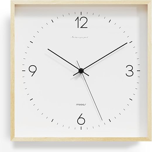 mooas Wooden Frame Flatwood Wall Clock,12" Wood Wall Clock Non-Ticking Sweep Movement Decorative Wall Clock Battery Operated Wall Clock for Home Living Room Kitchen Bedroom Office School (Light Brown)