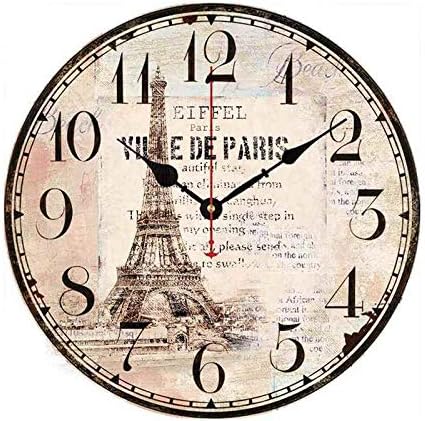 Moonluna Eiffel Tower Paris Old Styled Non-Ticking Wall Clock Decorative French Country Wood Hanging Clock 10 inch