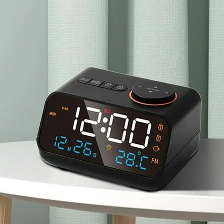 Mordern FM Radio LED Alarm Clock for Bedside Wake Up. Digital Table Calendar with Temperature Thermometer Humidity Hygrometer