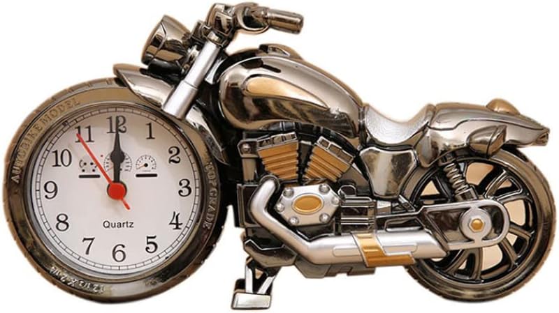 Motorcycle Clocks Train Clocks Old Fashioned Alarm Clock Novelty Retro Motorcycle Engine Style Clocks Alarm Clock Desktop Decoration Kids Gift(Black Gold Double Color).