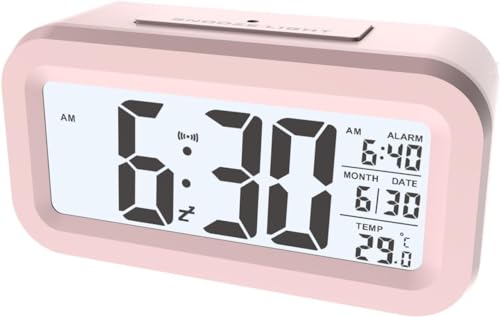 Mpbxisn Alarm Clocks for Bedrooms,Digital Alarm Clock with LCD Screen,Snooze,12/24H,Battery Operated for Heavy Sleepers Adults Desk Travel Office-Pink (Pink)